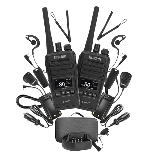 Uniden UH755-2DLX 80 UHF Channels, 5W/1W Selectable TX Power, Twin Deluxe Pack